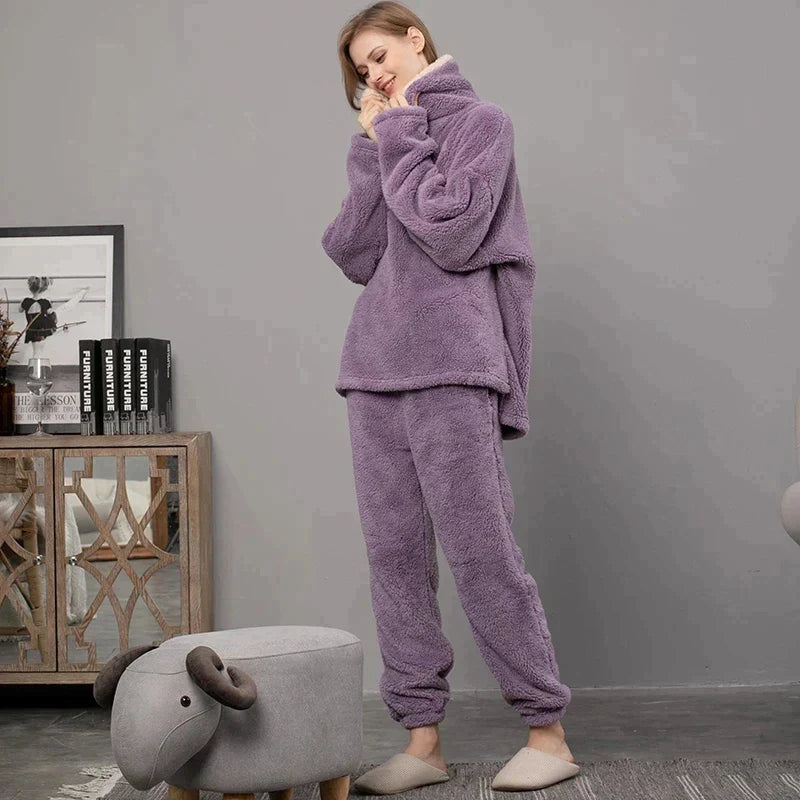 Women's Fleece Pajama Set | Stretch Waistband | Winter Warmth Comfort | Plush Fleece