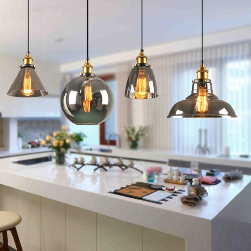 Antique Glass Pendant Light | Vintage Art Deco Design | Galvanized Metal & Glass | Dimmable Lighting