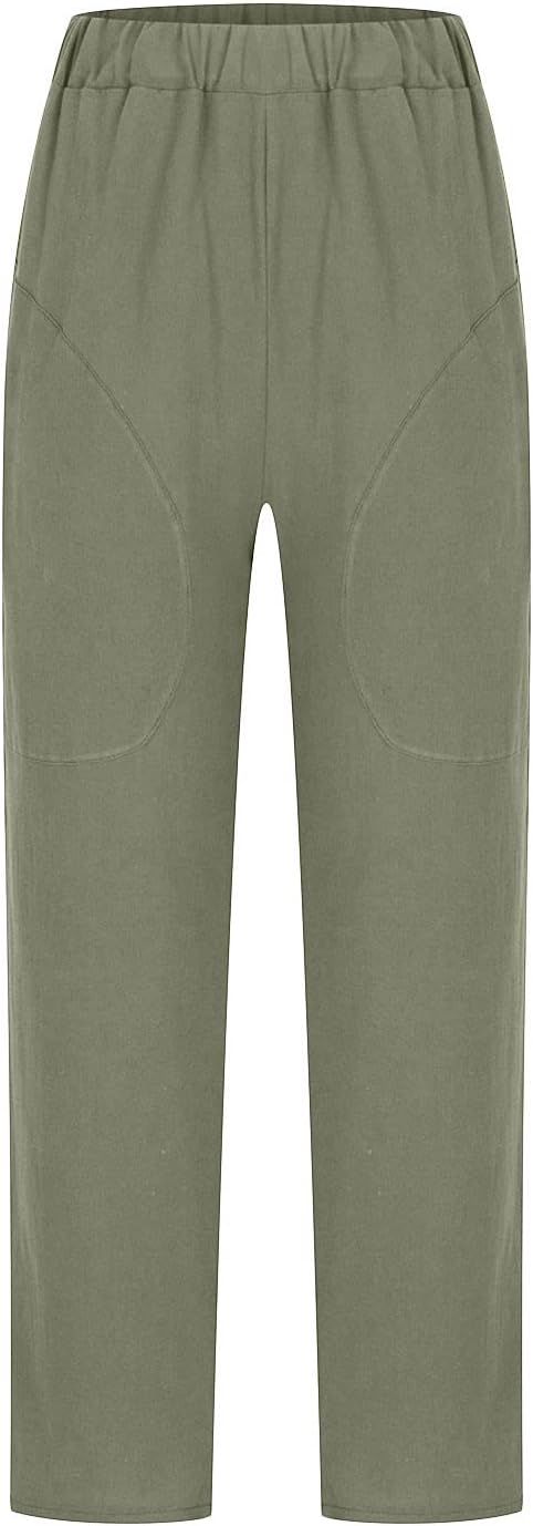Women's Relaxed-Fit Linen-Blend Pants | Elastic Waistband & Side Pockets | Breathable Fabric | Comfortable Everyday Wear