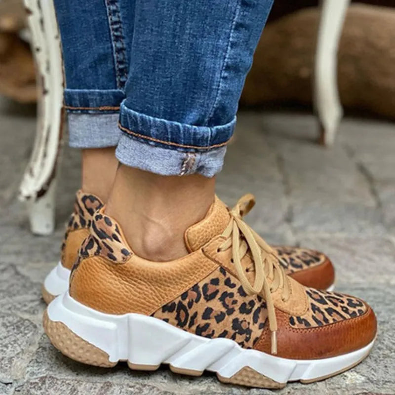 Women’s Casual Sneakers | Leopard Print Design | PU Leather & Thick Vulcanized Sole | Comfortable Fit for Autumn Wear