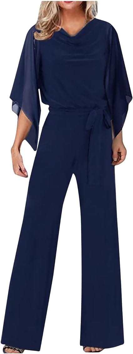 Women’s Jumpsuit | Wrap Front & Wide Leg | Polyester & Chiffon | Comfortable Fit