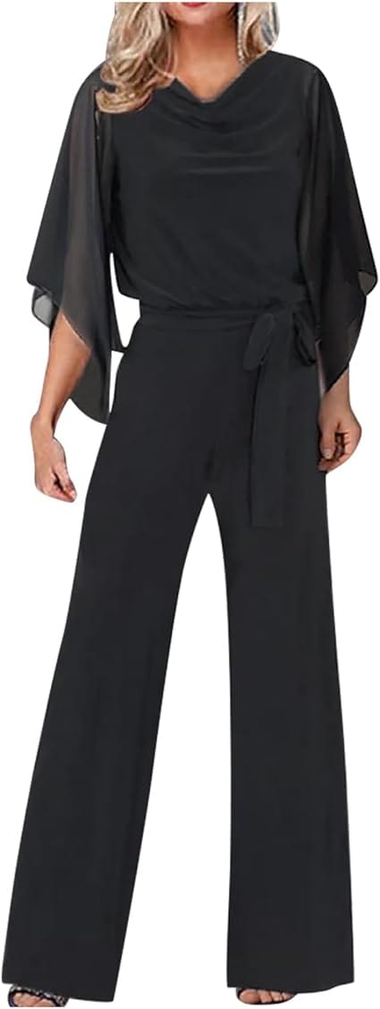 Women’s Jumpsuit | Wrap Front & Wide Leg | Polyester & Chiffon | Comfortable Fit