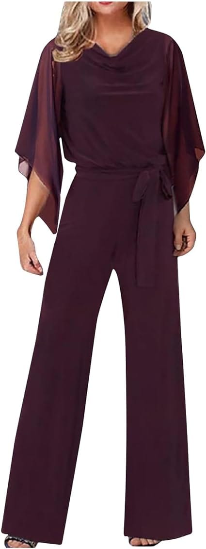 Women’s Jumpsuit | Wrap Front & Wide Leg | Polyester & Chiffon | Comfortable Fit