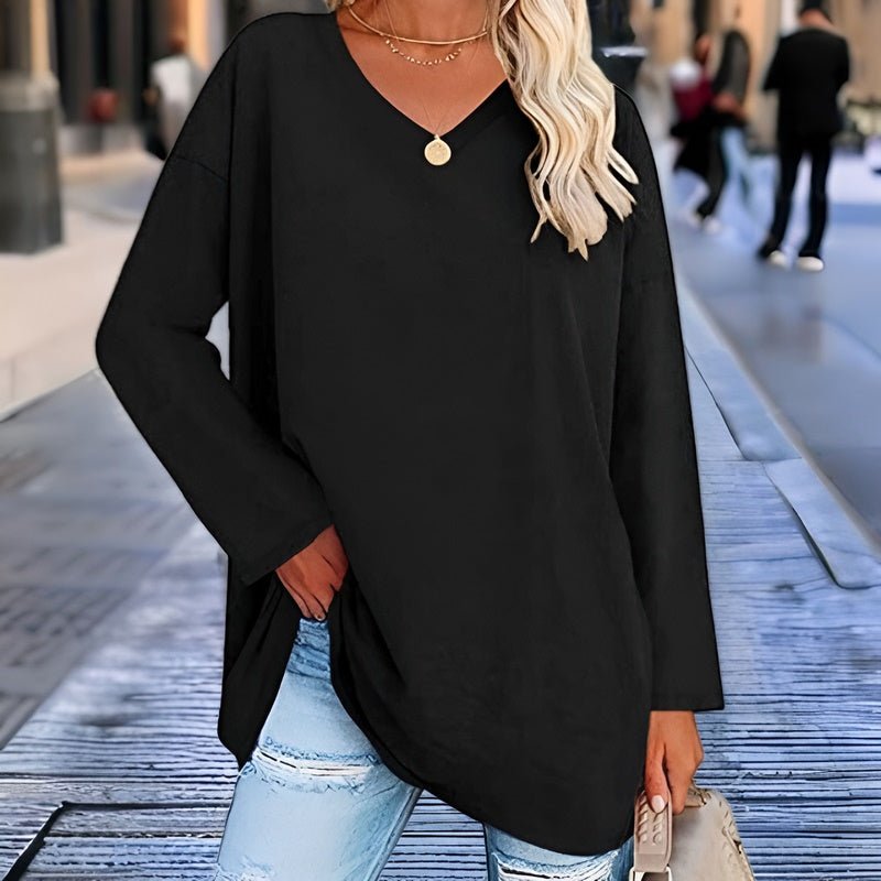 Women’s Long-Sleeve Shirt | Oversized V-Neck Design | Cotton-Polyester Blend | Comfortable Fit