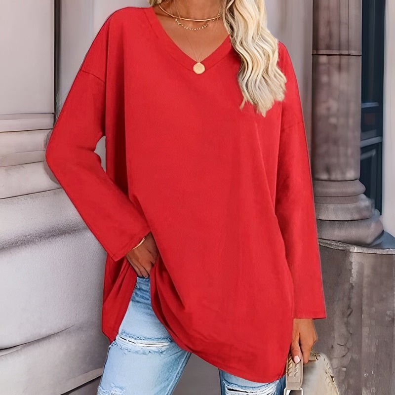 Women’s Long-Sleeve Shirt | Oversized V-Neck Design | Cotton-Polyester Blend | Comfortable Fit