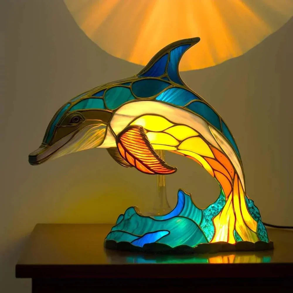 Artistic Animal Stained Glass Table Lamp - Elegant Bedside Light