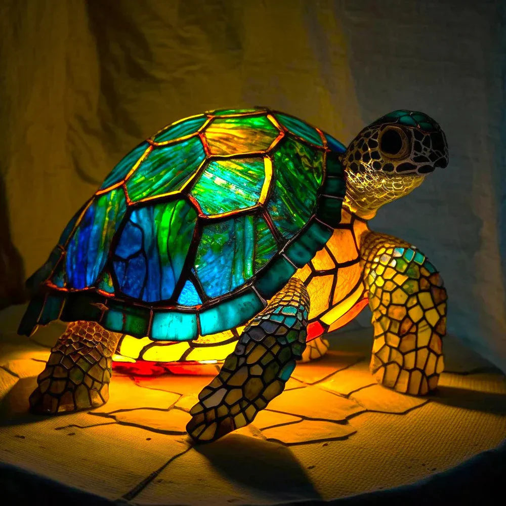 Artisan Crafted Animal Motif Table Lamp with Stained Glass