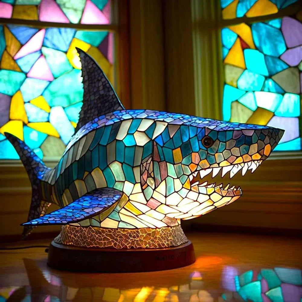 Artisan Crafted Animal Motif Table Lamp with Stained Glass