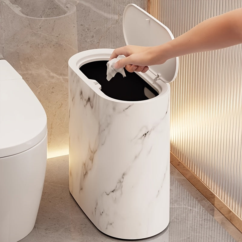 Elegant Marble Design Waste Bin | Chic Kitchen & Bath Can with Lid
