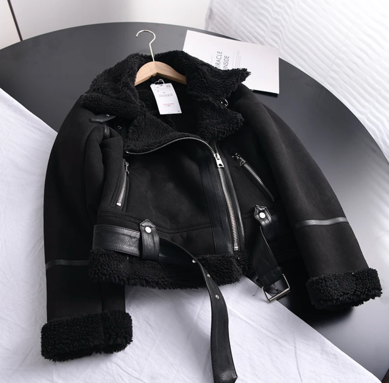 Women’s Leather Jacket | Sherpa Fleece Lining & Metal Zipper | Mid-Length Cut | Comfortable Fit