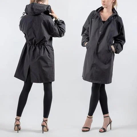 Plus-Size Rain Jacket | Hooded Longline Design | Elastic Cuffs | Comfortable Fit for All Seasons