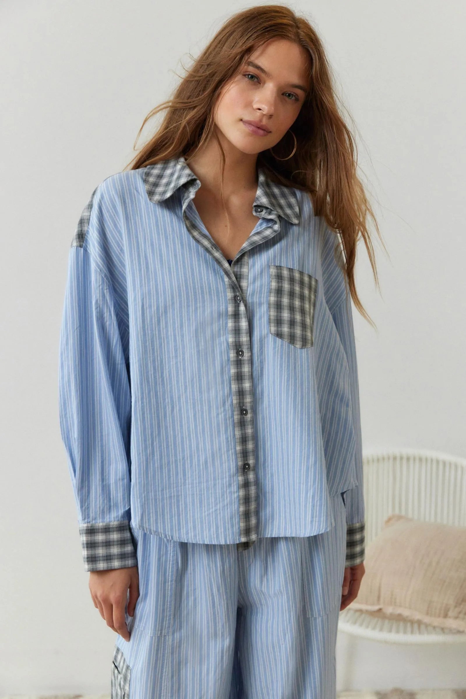 Women’s Pajama Set | Button-Down Top & Drawstring Pants | Polyester Fabric | Comfortable Fit