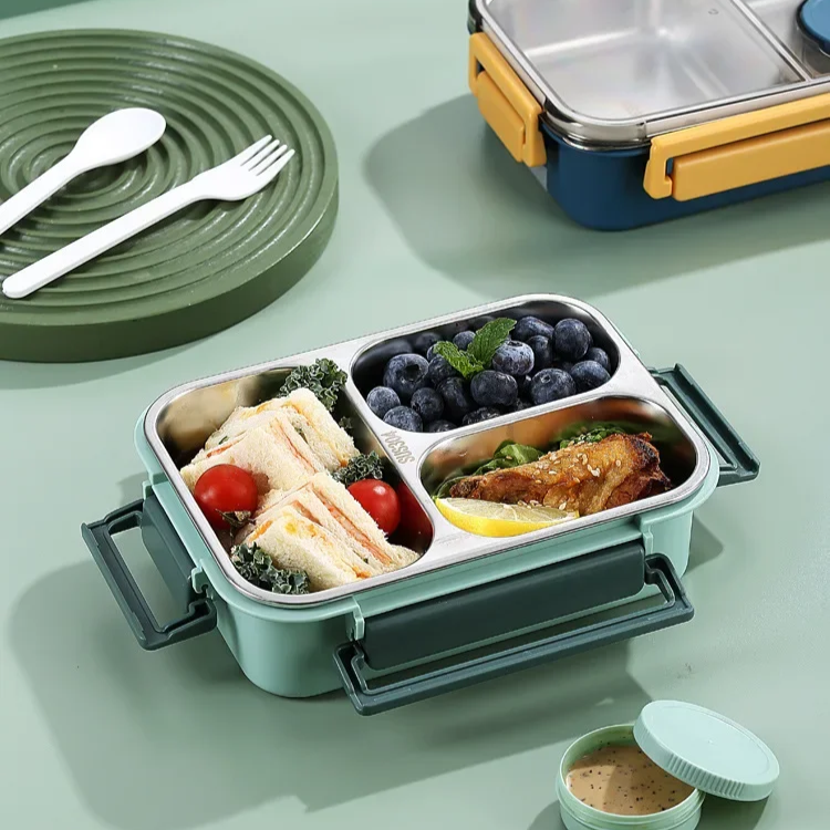 Insulated Lunch Box | Three-Compartment Design | Leak-Proof Lid | Compact & Portable