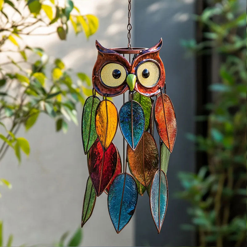 Hanging Owl Decoration with Vibrant Leaf Charms