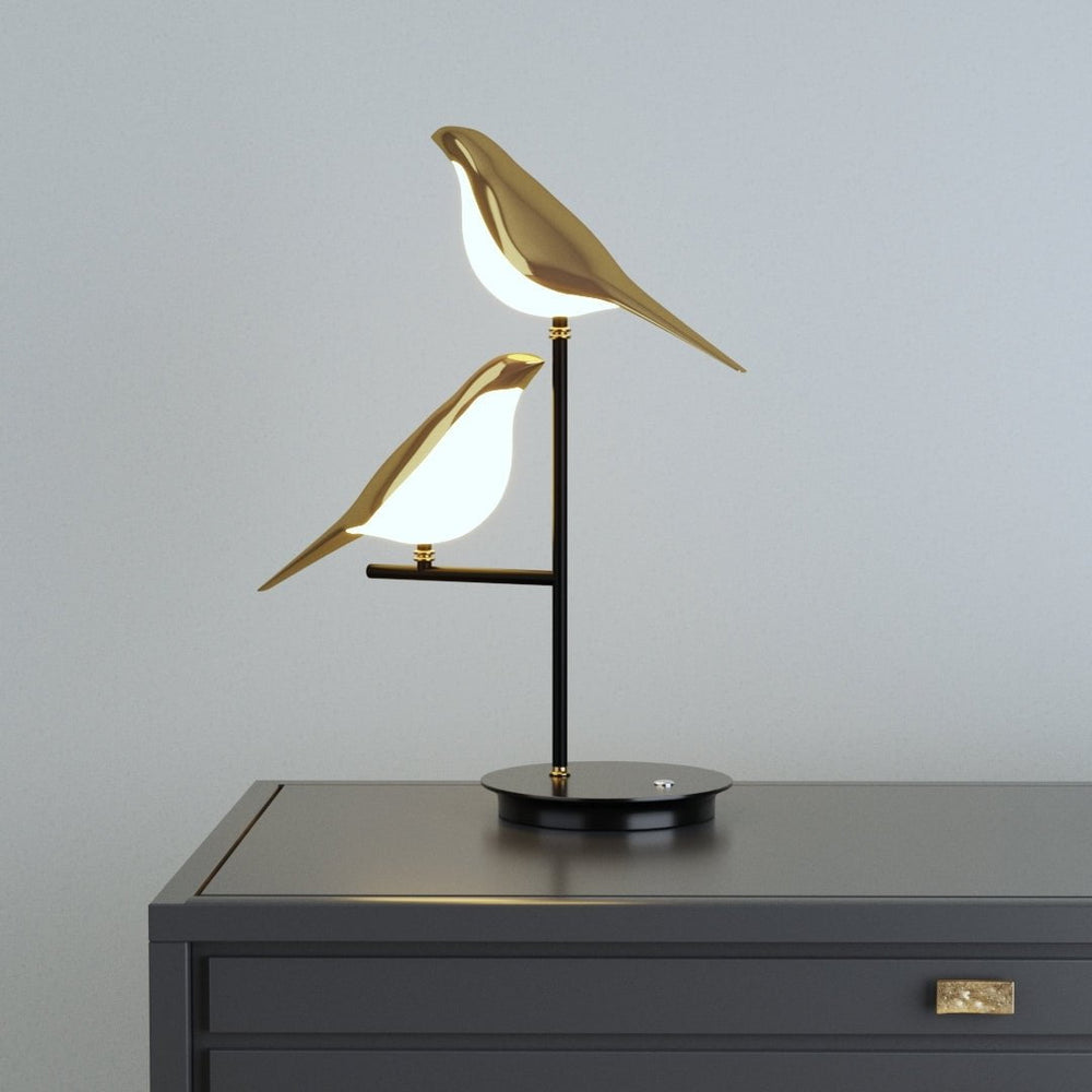 Dual-Bird LED Table Lamp | Postmodern Galvanized Golden Bird Design | Iron & Aluminum Materials | Energy-Efficient Lighting