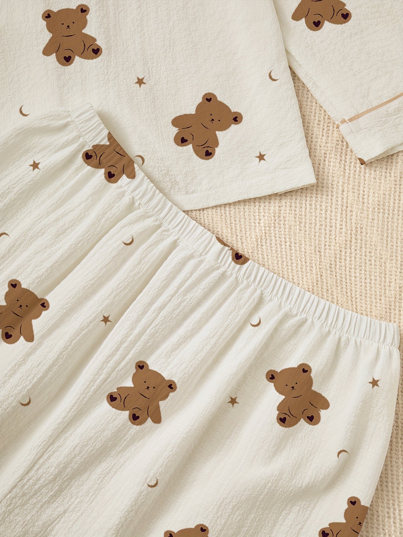 Long Sleeve Pajama Set | Cartoon Bear Print | Cozy Warm Comfort | Polyester
