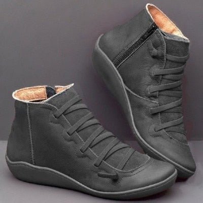 Women’s Ankle Boots | High-Quality PU Leather & Cozy Lining | Side Zipper & Adjustable Laces | Versatile Fashion Colors