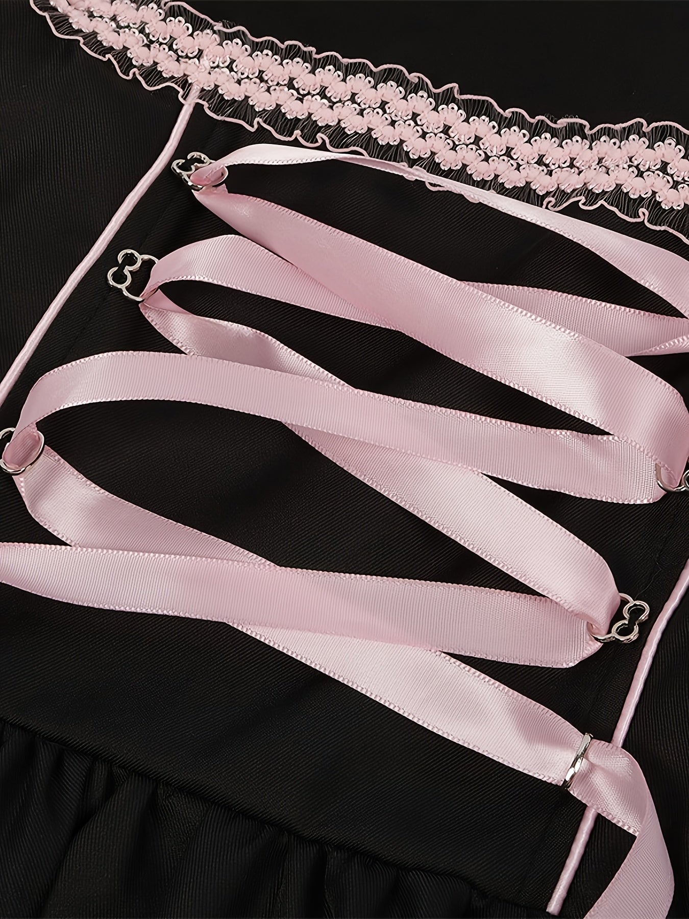 Embroidered Black and Pink Dirndl Dress with Floral Lace for Oktoberfest