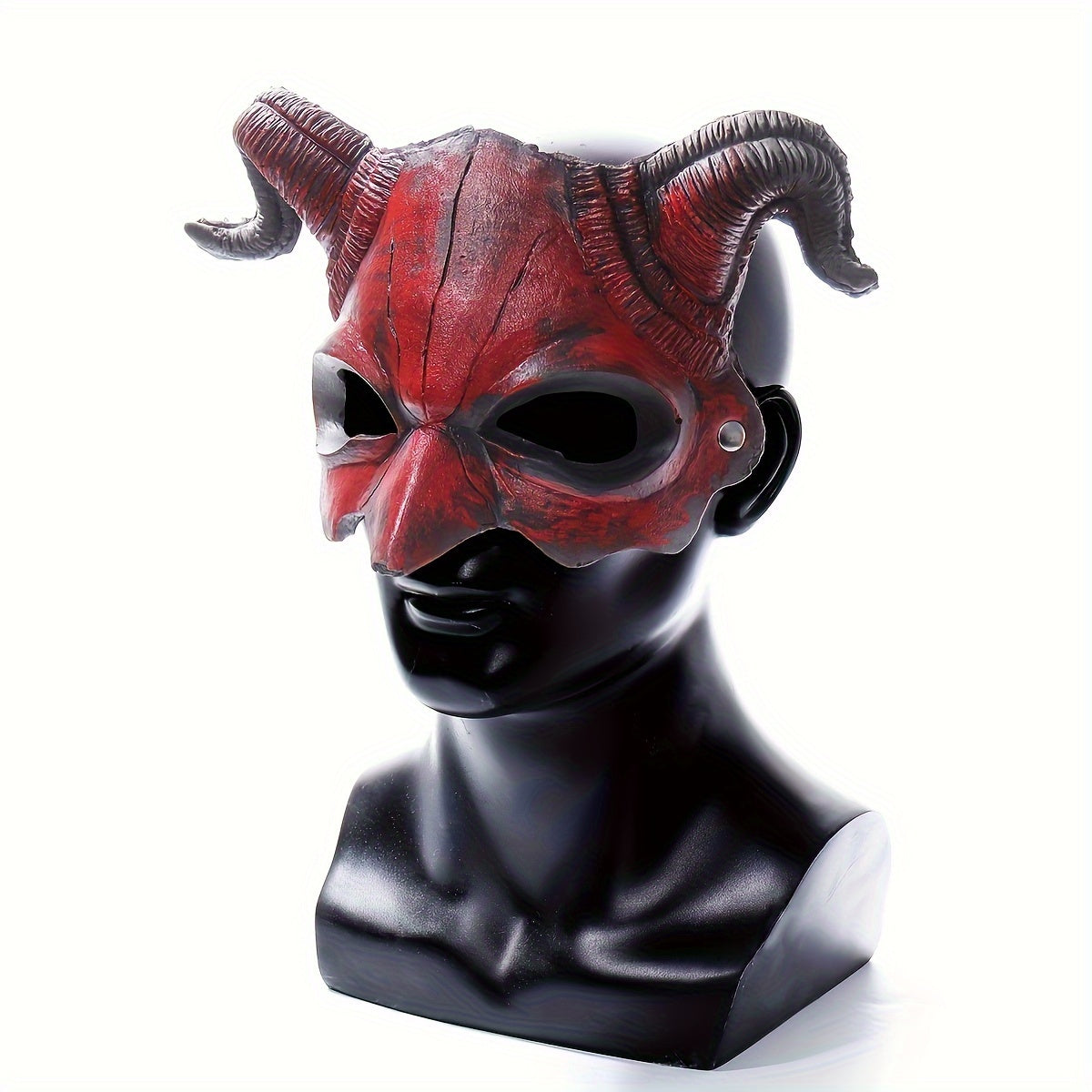 Red Demon Half Face Halloween Mask with Horns, Latex Costume Accessory