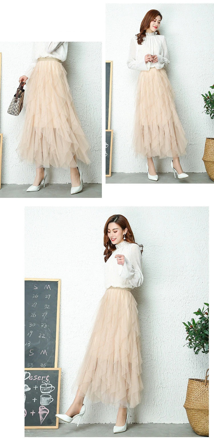 Women’s Skirt | Layered Pleated Tulle Midi | High-Waisted Knit | Comfortable Stylish Fit