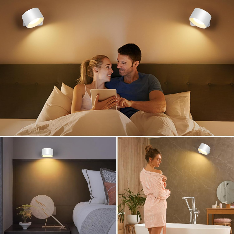 Touch Control LED Wall Lamp with 360° Rotating Head – Cordless Design