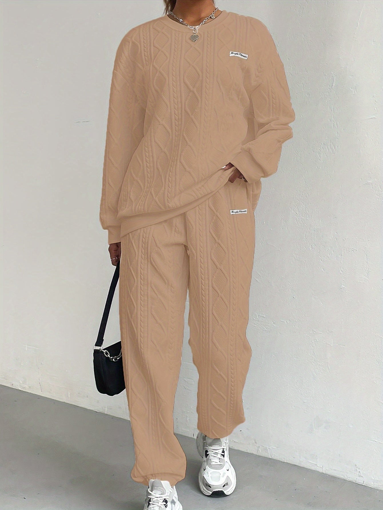 Cable-Knit Lounge Set | Breathable Comfort | All-Season Wear | Polyester