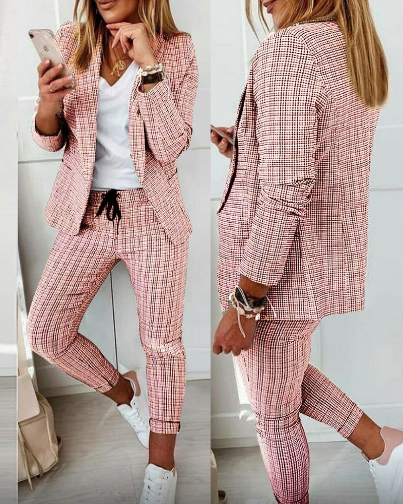 Women’s Two-Piece Suit Set | Modern Tailored Blazer & Drawstring Waist Trousers | Comfortable Fit | Versatile Casual Wear