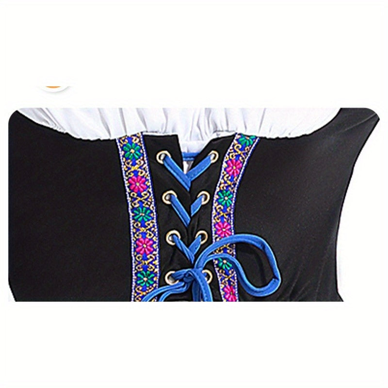Women's Oktoberfest Dirndl Dress Set with Corset Bodice and Puff Sleeve Blouse
