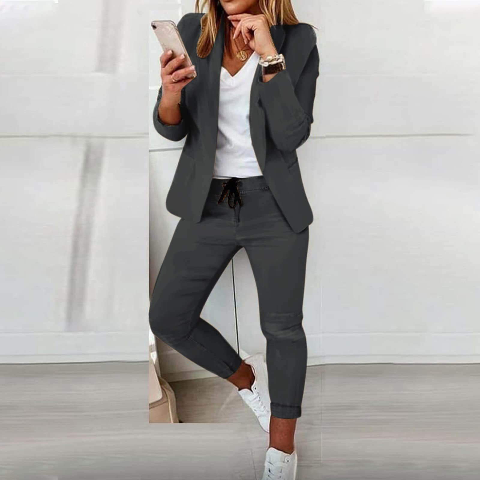Women’s Blazer and Jogger Pants Set | Classic Blue Tapered Fit | Polyethylene Fabric | Comfortable Coordinated Look