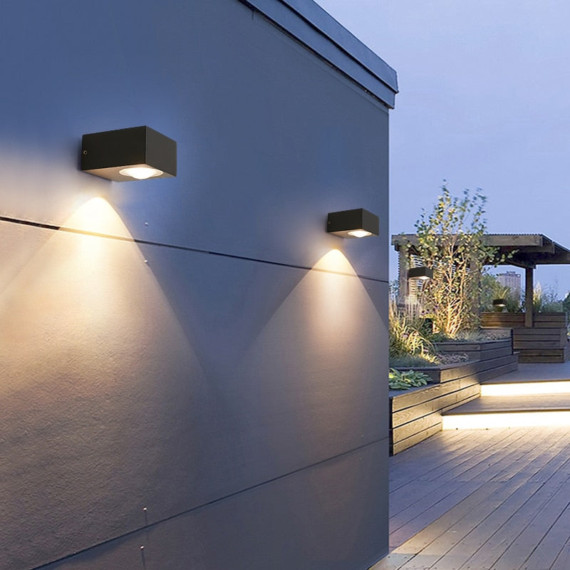 UFO Black Box Waterproof Outdoor LED Wall Lamp, Dual/Single-Sided Warm Light, Black Aluminum, Hardwired, IP Rated Modern Exterior Light, Energy-Saving