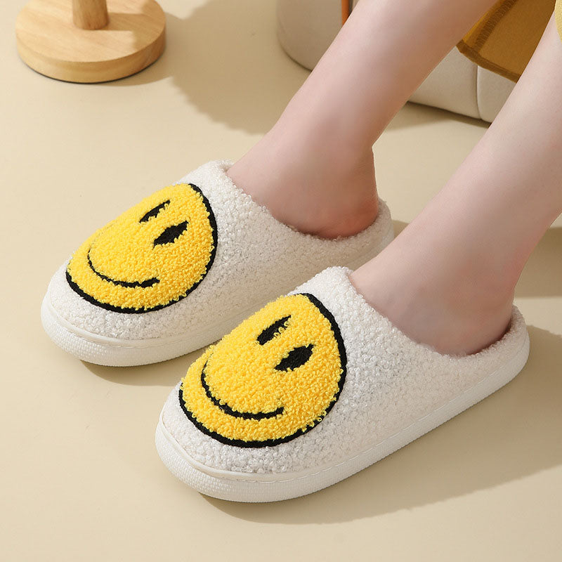 Indoor Slip-On Slippers | Plush Fleece Lining & Slip-Resistant Sole | Big Smiley Face Design | Comfortable Fit
