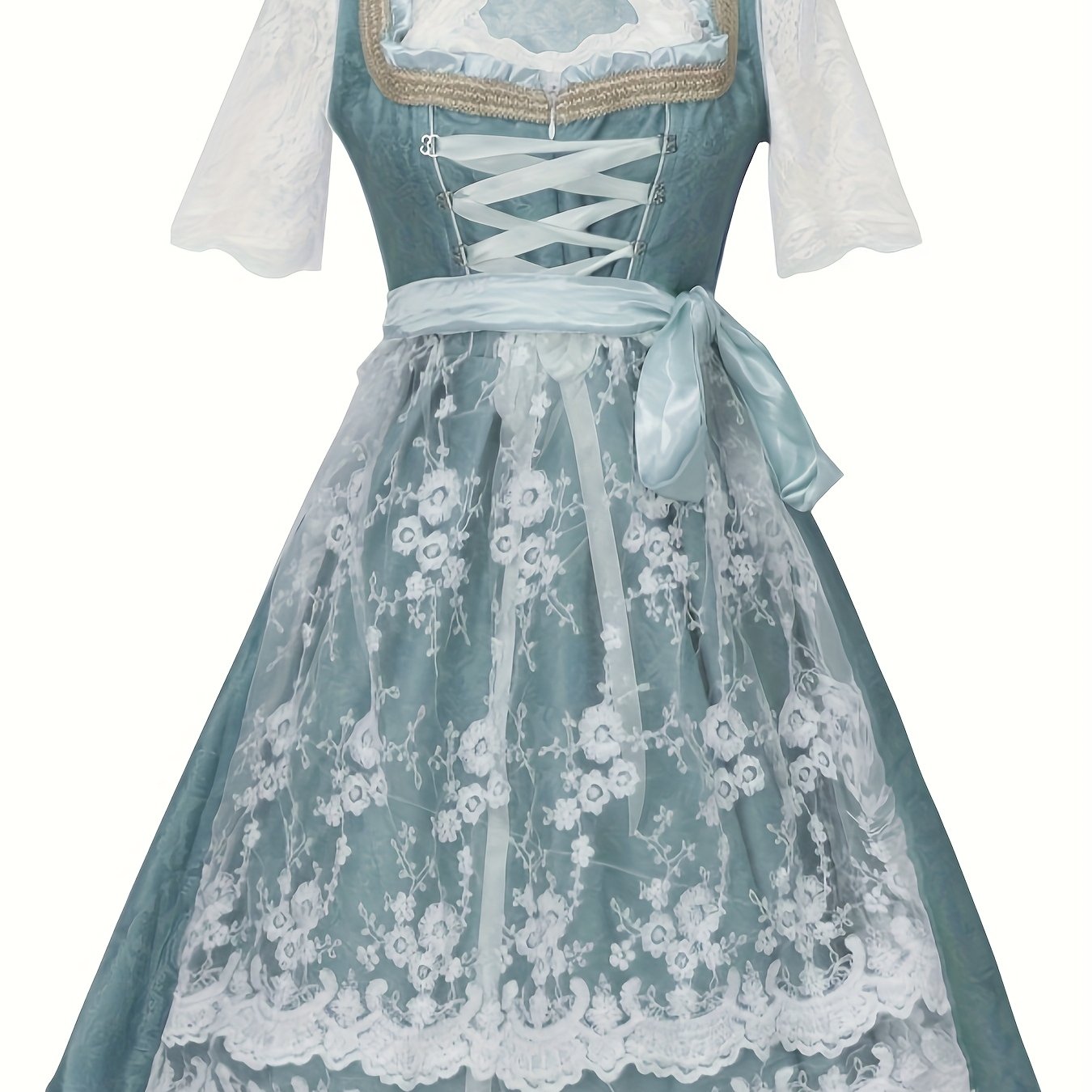Women's Bavarian Dirndl Dress with Lace Apron for Oktoberfest Celebration