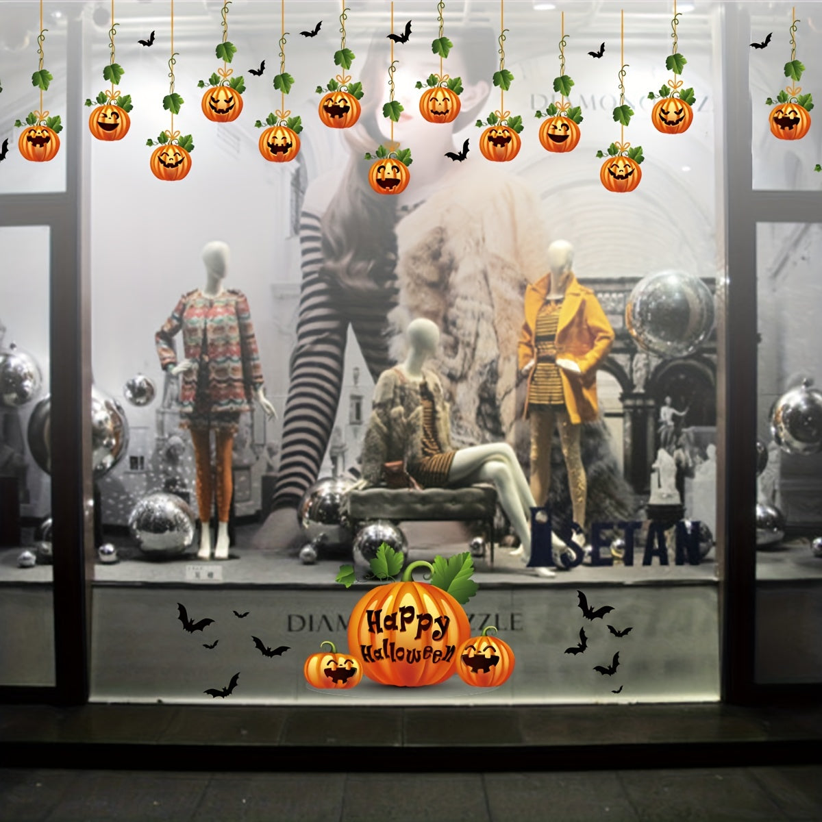 10-Pack Halloween Window Stickers – Reusable Double-Sided Pumpkin Decals – Static Cling for Living Room, Kitchen, Bathroom Party Décor
