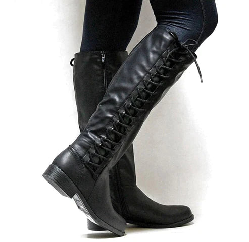 Knee-High Leather Lace-Up Boots | Slip-Resistant Sole & Thermal Insulation | Elegant Design | Work and Leisure