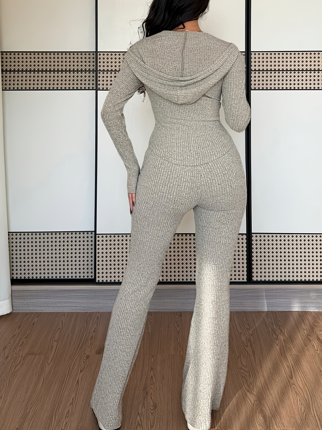 Women’s Two-Piece Set | Hooded Zip Jacket | Stretchy Comfort Fit | Polyester