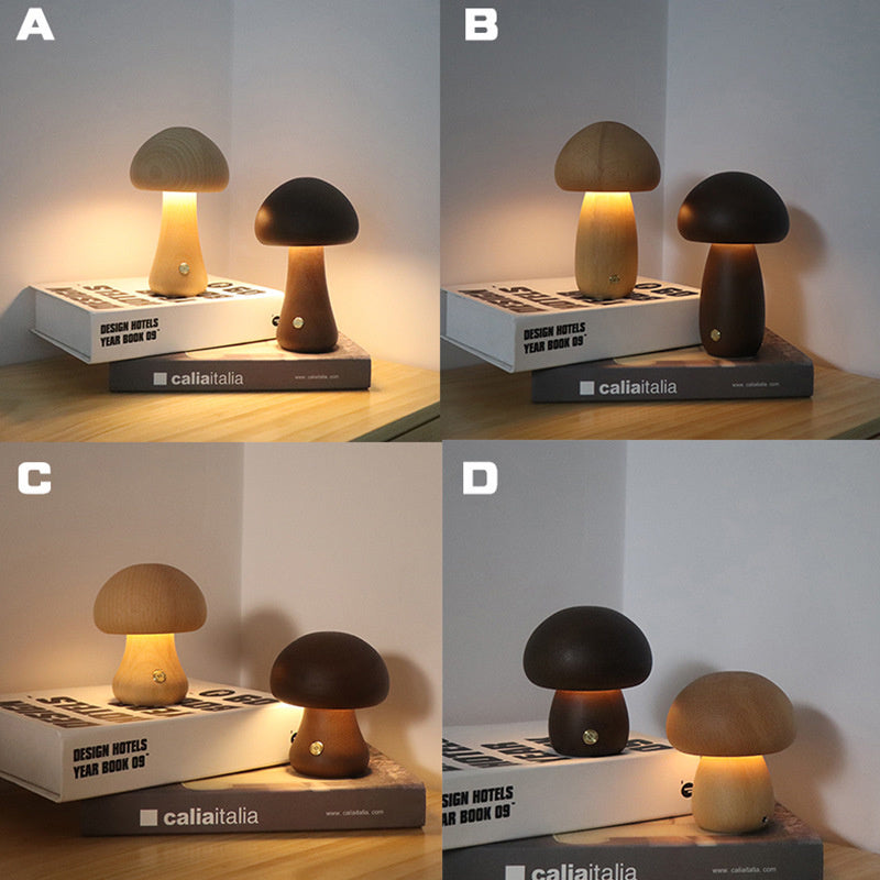 Taavita - LED Night Light Wooden Mushroom with Touch Sensor & Dimmable Brightness