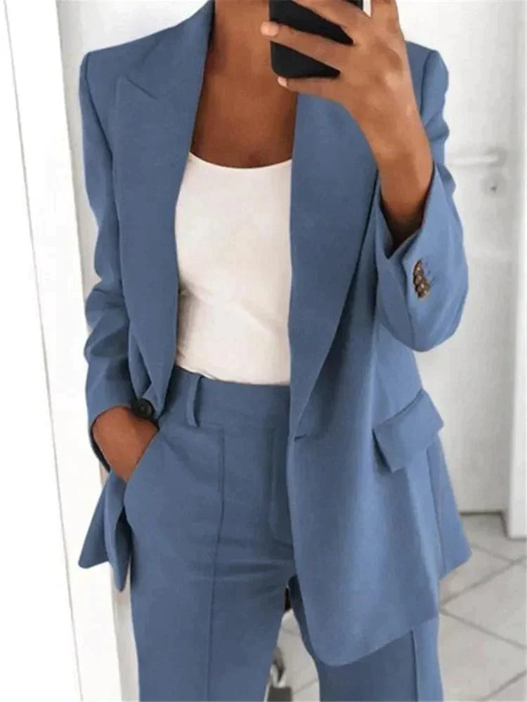 Women’s Tailored Pantsuit Set | Slim Knit Cardigan & Straight-Cut Trousers | Durable Craftsmanship | Versatile Office Wear