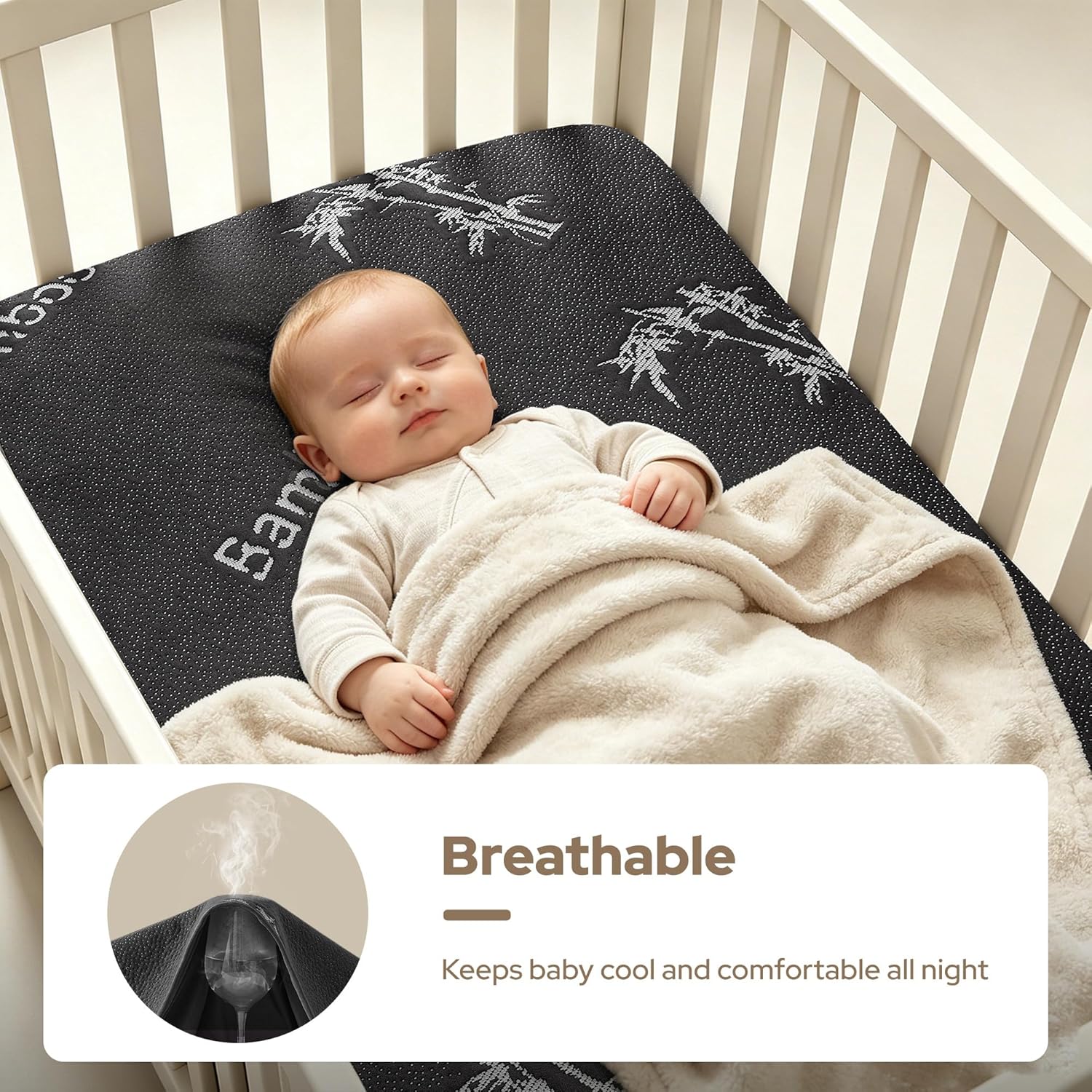 Waterproof Crib Mattress Protector in Soft Gray Fabric – Noiseless & Washable