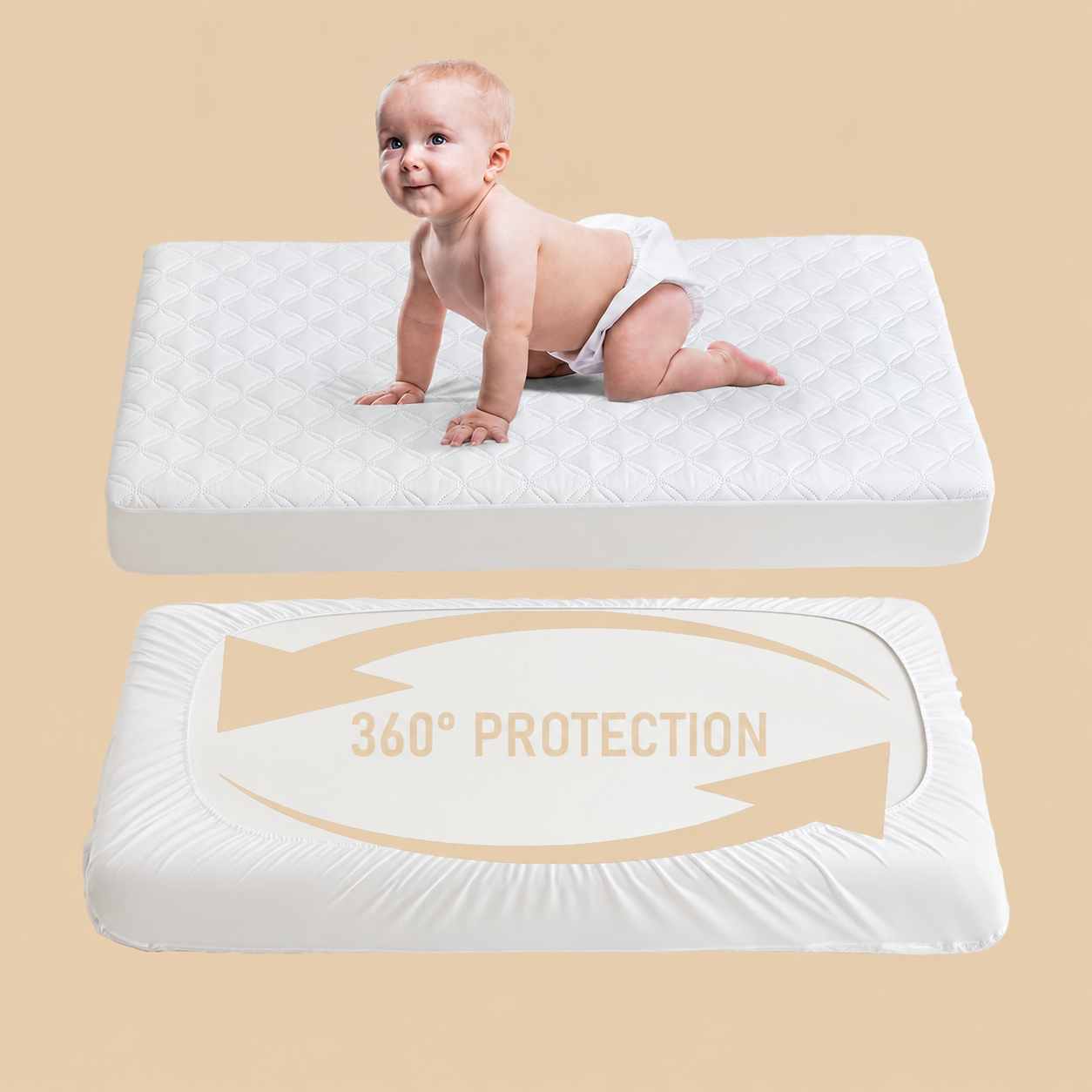 Waterproof Crib Mattress Protector in Soft Gray Fabric – Noiseless & Washable