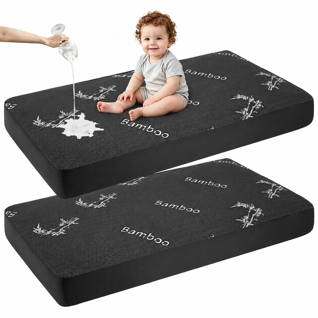 Waterproof Crib Mattress Protector in Soft Gray Fabric – Noiseless & Washable