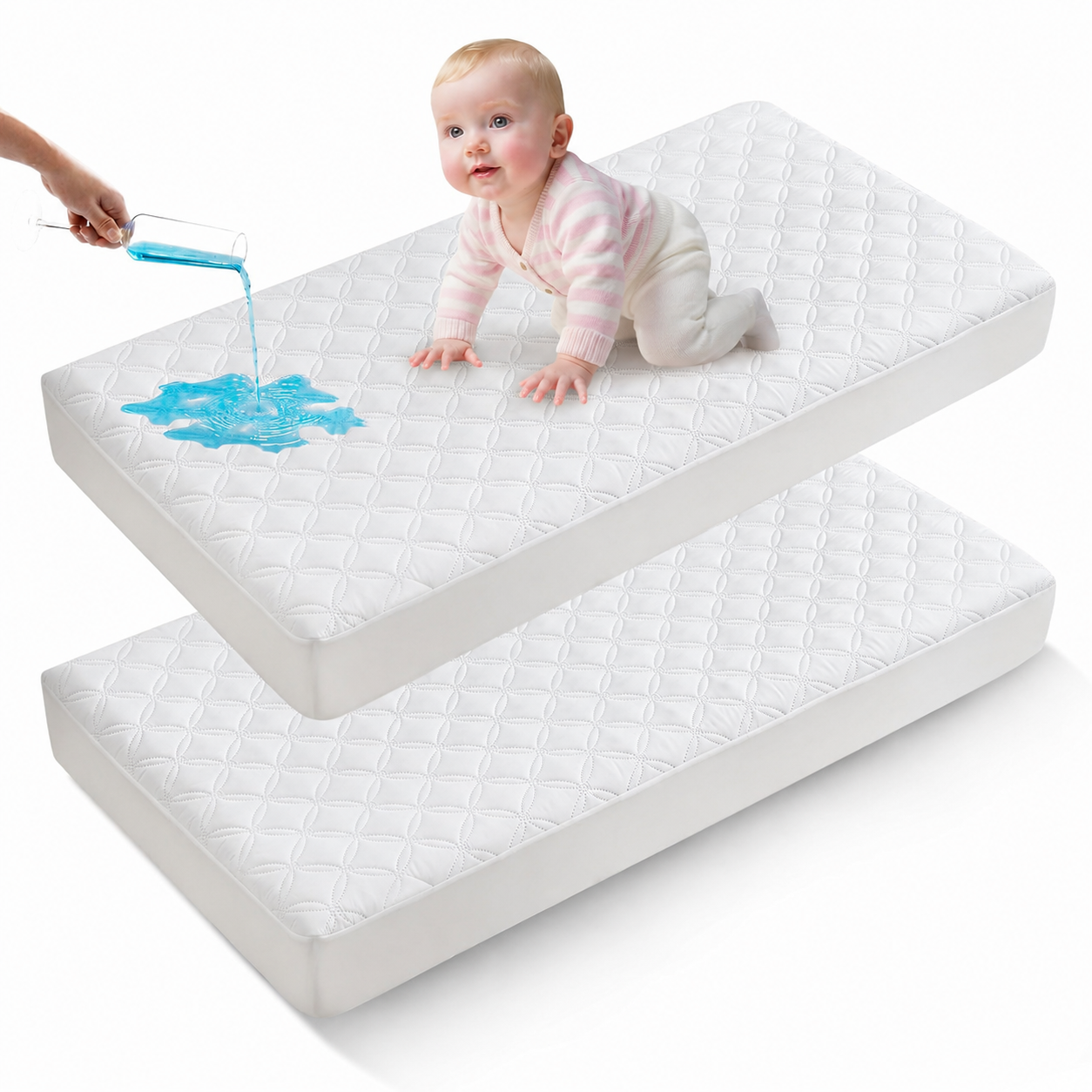 Waterproof Crib Mattress Protector in Soft Gray Fabric – Noiseless & Washable