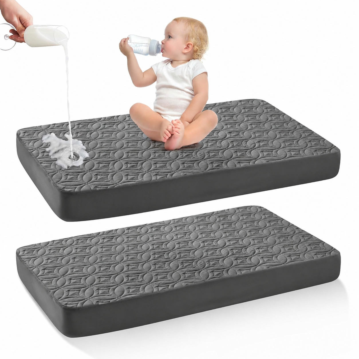 Waterproof Crib Mattress Protector in Soft Gray Fabric – Noiseless & Washable