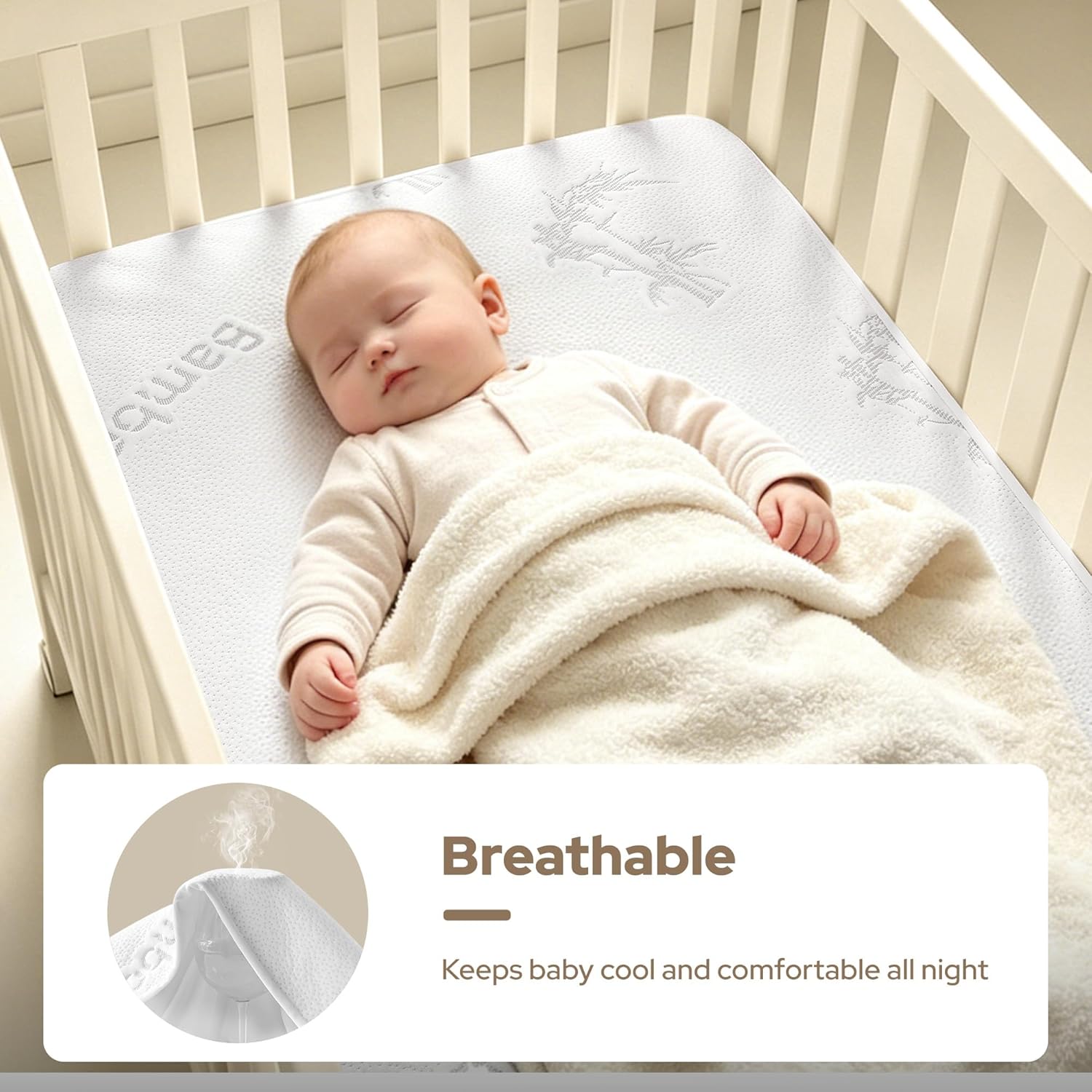 Waterproof Crib Mattress Protector in Soft Gray Fabric – Noiseless & Washable