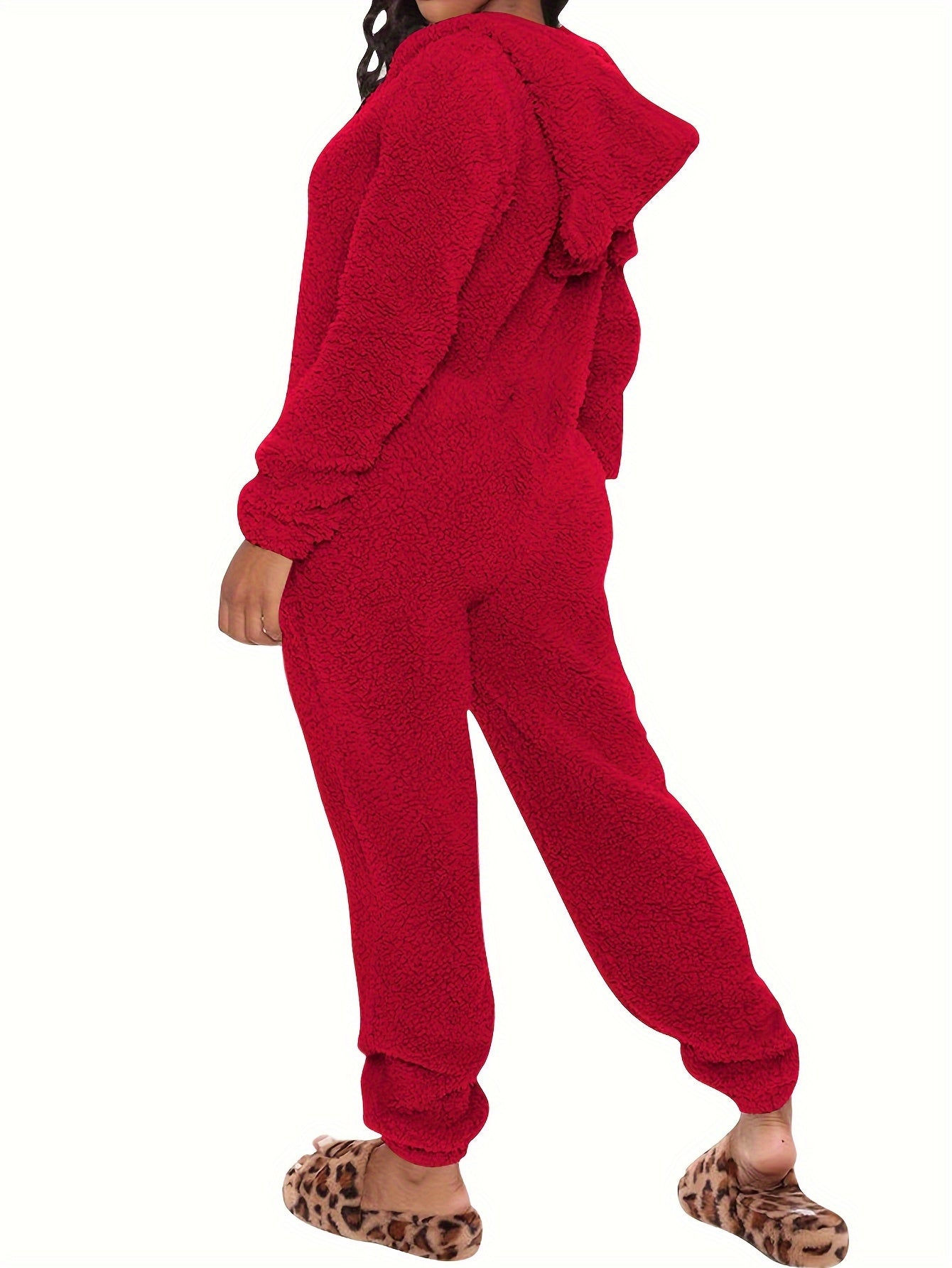 Women's Pajama Jumpsuit | Hooded Zipper | Cozy Warmth Comfort | Polyester
