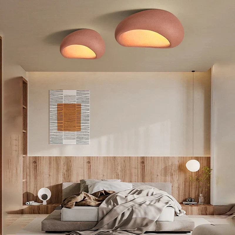 Ceiling Light | Pebble-Shaped Wabi-Sabi Design | Resin & Metal | Warm White LED Ambient Lighting