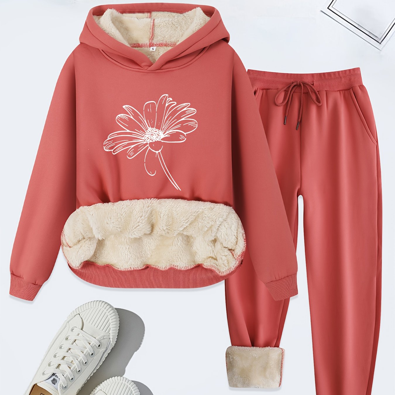 Women's Fleece Hoodie Set | Floral Pattern | Warm and Cozy Comfort | Polyester