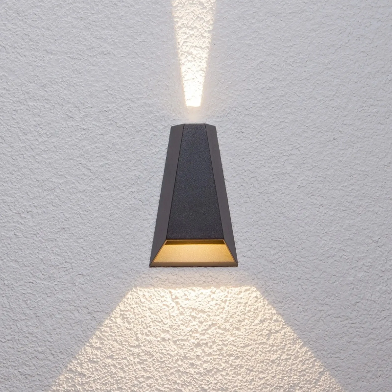 Pyramid Waterproof Outdoor Wall Lamp | IP65 Rated LED Exterior Lighting | Aluminum & Tempered Glass | Black, Gray, White | Warm & Cool White Options | Hardwired & Plug-in