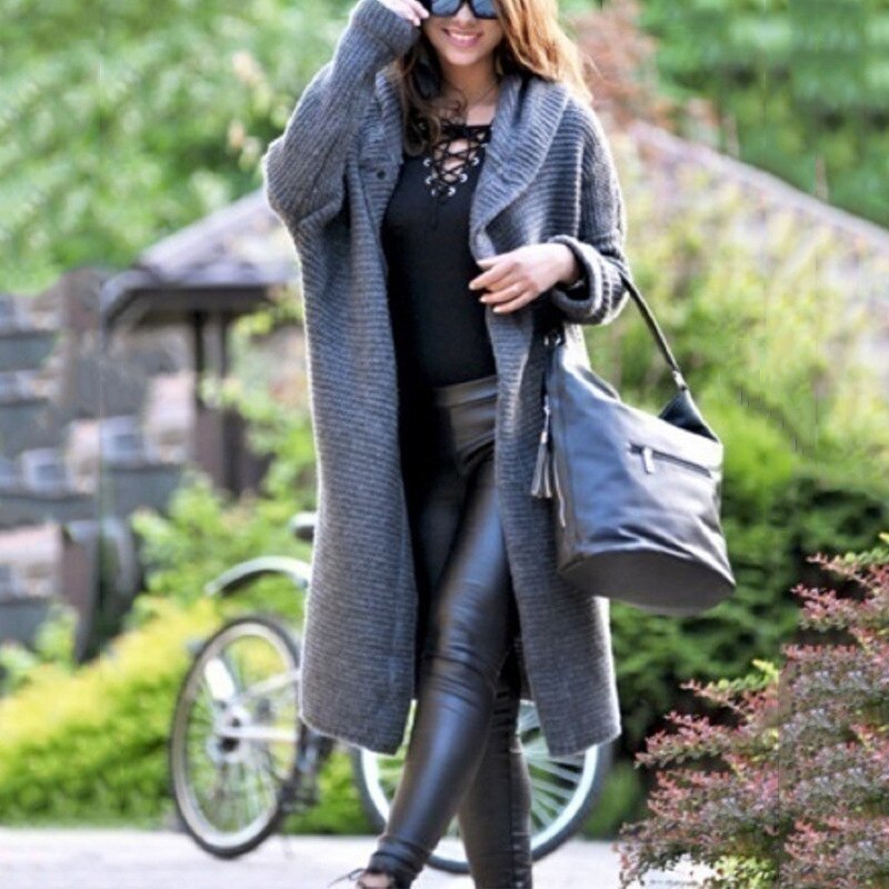 Women’s Hooded Cardigan Coat | Longline Chunky Knit | Cotton-Polyester Blend | Comfortable Fit