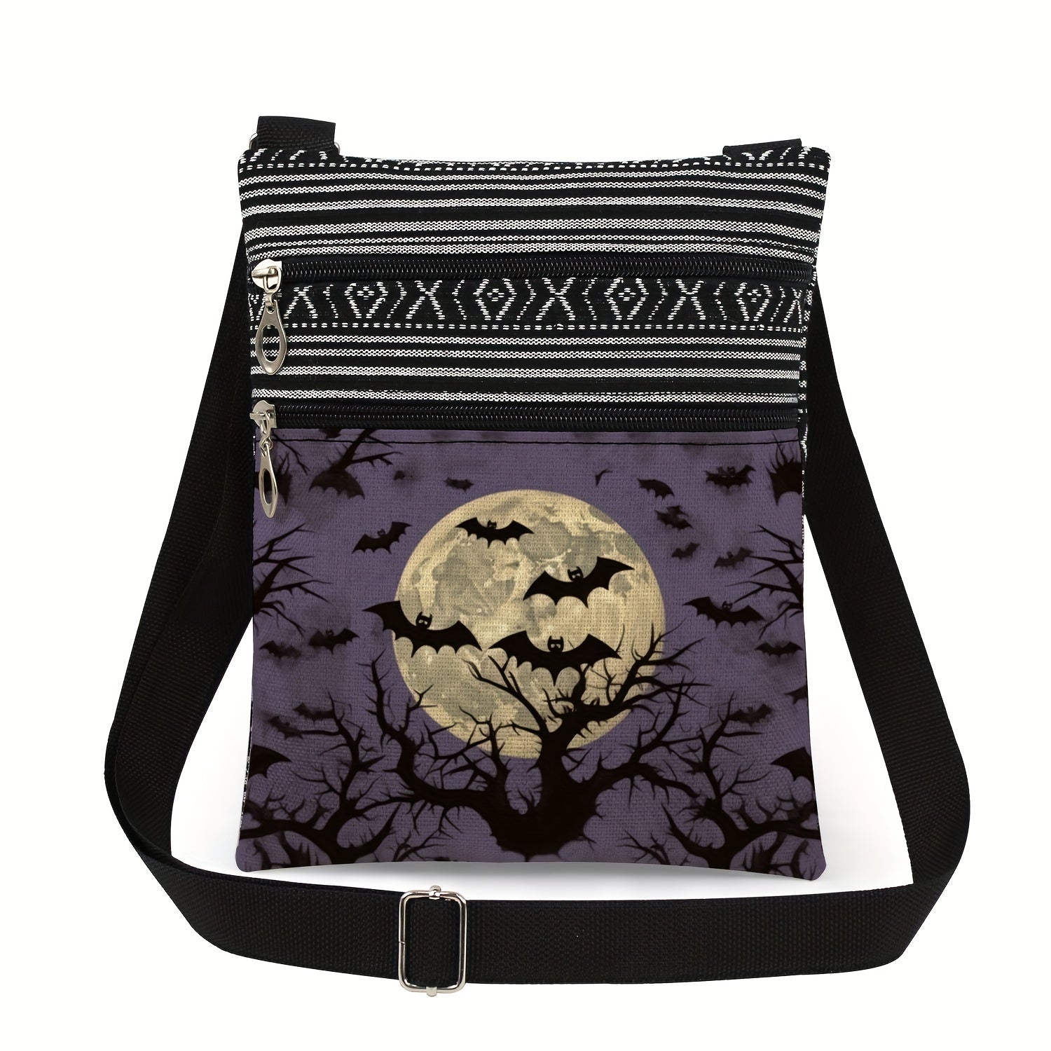 Gothic Skull and Bat Print Shoulder Bag Lightweight Halloween Accessory