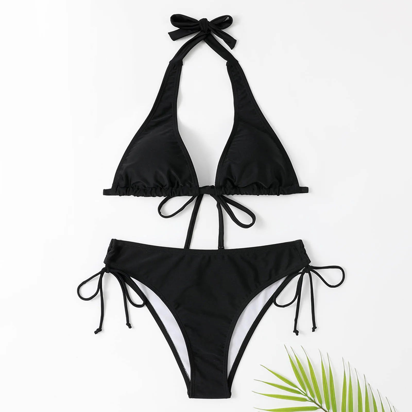 Women's Halter Neck Bikini | Classic Black with Adjustable Side Ties | Quick-Drying Fabric | Comfortable Fit